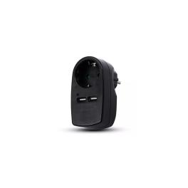 ADAPTOR PRIZA 16A 3680W + 2USB 2.1A, NEGRU