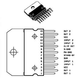 Amplificator audio stereo in punte pentru auto 2x20w