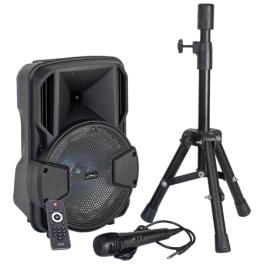 Boxa activa 8"/20cm 15w iluminat led cu bt/usb/msd/fm + stand + microfon