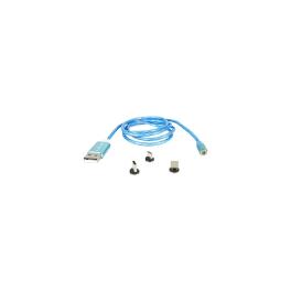 CABLU 1M 3IN1 TIP C/IPHONE/MICRO USB ILUMINAT LED ALBASTRU