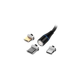 CABLU MAGNETIC 3IN1 USB-C/LIGHTNING/MICRO USB 1M 3A - NEGRU