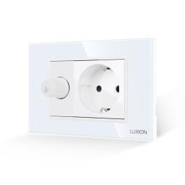 Comutator Pentru Ventilator + Priza cu Rama din Sticla LUXION, Standard Italian, 3M - alb