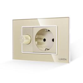 Comutator Pentru Ventilator + Priza cu Rama din Sticla LUXION, Standard Italian, 3M - auriu