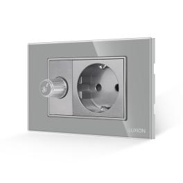 Comutator Pentru Ventilator + Priza cu Rama din Sticla LUXION, Standard Italian, 3M - gri