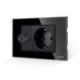 Comutator Pentru Ventilator + Priza cu Rama din Sticla LUXION, Standard Italian, 3M - negru