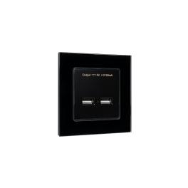 DOUBLE USB SOCKET GLASS FRAME BLACK