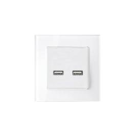 DOUBLE USB SOCKET GLASS FRAME WHITE