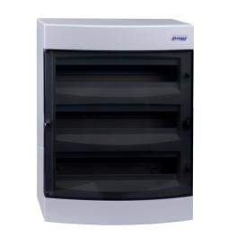 Dulap distrib. montaj apl, 3 rânduri, 54UH, uşă transp.