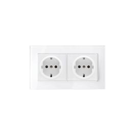 GERMAN DOUBLE SOCKET 16A GLASS FRAME WHITE+C. BOX