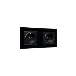 GERMAN TYPE DOUBLE SOCKET 16A GLASS FRAME BLACK