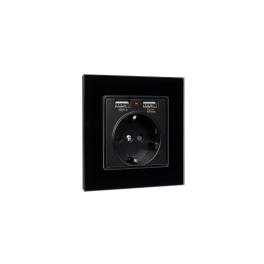 GERMAN TYPE SOCKET 16A 2XUSB GLASS FRAME BL+C. BOX