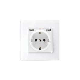 GERMAN TYPE SOCKET 16A 2XUSB GLASS FRAME WH+C. BOX