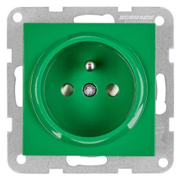 Insert priză, cu pin PE, protecție cleme elastice, verde