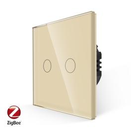 Intrerupator Dublu cu Touch din Sticla LUXION, protocol ZigBee - auriu