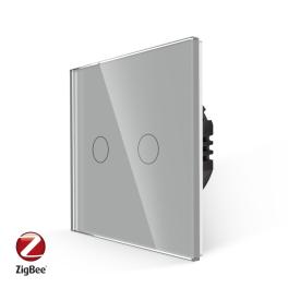 Intrerupator Dublu cu Touch din Sticla LUXION, protocol ZigBee - gri