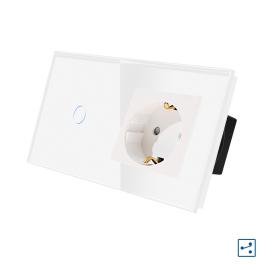 Intrerupator Simplu Cap Scara / Cruce + Priza cu Rama din Sticla LUXION, Serie A - alb