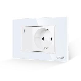 Intrerupator Simplu + Priza cu Rama din Sticla LUXION, Standard Italian, 3M - alb