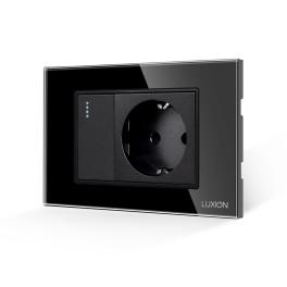 Intrerupator Simplu + Priza cu Rama din Sticla LUXION, Standard Italian, 3M - negru