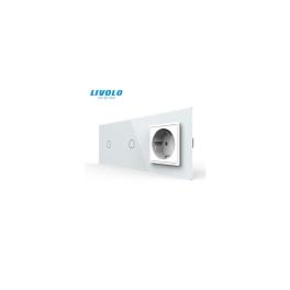 Intrerupator simplu + simplu + priza simpla Schuko borne fara surub Quick Connect, generatia noua, cu rama sticla
