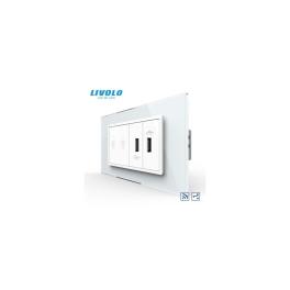 Intrerupator tactil dublu cap scara / cruce control telecomanda RF + priza dubla USB, 4M, cu rama sticla