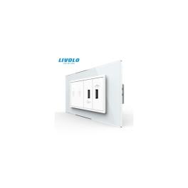 Intrerupator tactil dublu + priza dubla USB, 4M, cu rama sticla