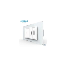 Intrerupator tactil simplu control telecomanda RF + priza dubla USB, 4M, cu rama sticla