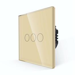 Intrerupator Triplu cu Touch din Sticla LUXION, 500W - auriu