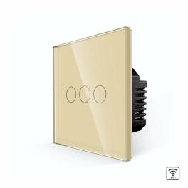 Intrerupator Triplu Wi-Fi cu Touch din Sticla LUXION - auriu