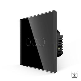 Intrerupator Triplu Wi-Fi cu Touch din Sticla LUXION - negru