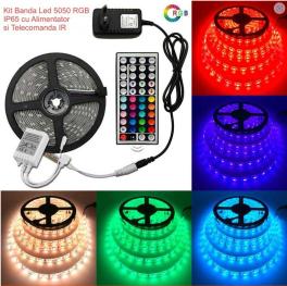 Kit banda led rgb ip65 cu alimentator si controler