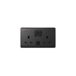 LONDON DOUBLE SOCKET 2P BUTTON SWITCH NEON+USB AN
