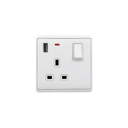 LONDON SINGLE SOCKET 1P BUTTON SWITCH NEON+USB WH