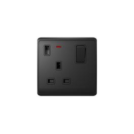 LONDON SINGLE SOCKET 2P BUTTON SWITCH NEON+USB AN