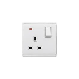 LONDON SINGLE SOCKET WITH 2P BUTTON SWITCH NEON WH