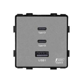 Modul Priza Fast Charge 65W - USB-A + 2 x USB-C LUXION - gri