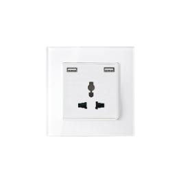 MULTI-FUNCT. SOCKET 16A WITH 2XUSB GLASS FRAME WH
