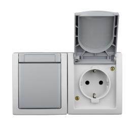 Întrerupător cap-scară+priză PE capac, 16A, m oriz,PT,IP54