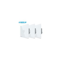 Pachet: 3 intrerupatoare simple cap / scara, generatia noua, cu panou sticla