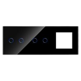 Panou 2 Intrerupatoare Duble si 1 Priza cu Touch Din Sticla LUXION - negru