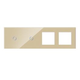 Panou 2 Intrerupatoare Simple cu Touch si 2 Prize Din Sticla LUXION - auriu