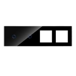 Panou 2 Intrerupatoare Simple cu Touch si 2 Prize Din Sticla LUXION - negru