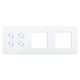 Panou Intrerupator Cvadruplu cu Touch si 2 Prize Simple Din Sticla LUXION - alb