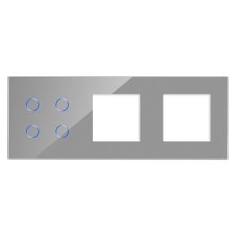 Panou Intrerupator Cvadruplu cu Touch si 2 Prize Simple Din Sticla LUXION - gri