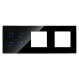 Panou Intrerupator Cvadruplu cu Touch si 2 Prize Simple Din Sticla LUXION - negru