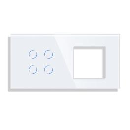 Panou Intrerupator Cvadruplu cu Touch si Priza Simpla Din Sticla LUXION - alb