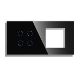 Panou Intrerupator Cvadruplu cu Touch si Priza Simpla Din Sticla LUXION - negru