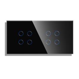 Panou Intrerupator Cvadruplu + Cvadruplu cu Touch din Sticla LUXION - negru