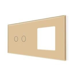 Panou Intrerupator Dublu cu Touch si Priza Simpla Din Sticla LUXION - auriu