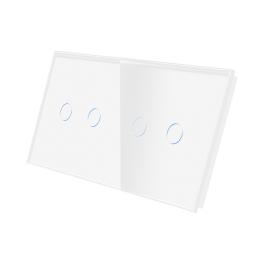 Panou Intrerupator Dublu + Dublu cu Touch Din Sticla LUXION - alb