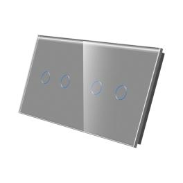 Panou Intrerupator Dublu + Dublu cu Touch Din Sticla LUXION - gri